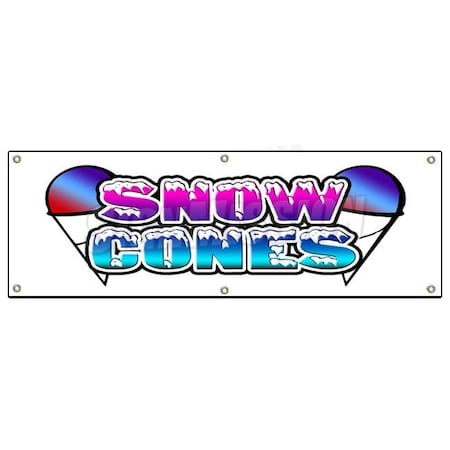 Signmission Snow Cones Banner Heavy Duty 13 Oz Vinyl with Grommets Single Sided B-72 Snow Cones